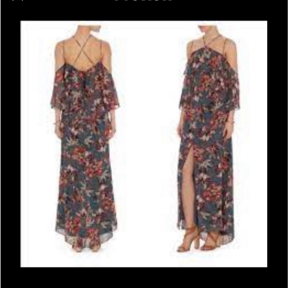 Intermix Aubrey Floral Print Silk Cold Shoulder Maxi Dress Sz S